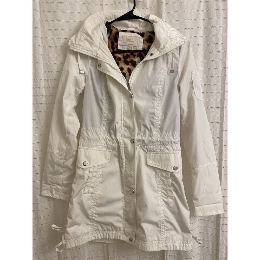 laundry by shelli segal coat Xs White Button Zip Hood Winter women rain fall